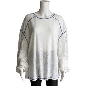 NWOT POL Round Neck Contrast Stitching Lace Sleeve Top Size S